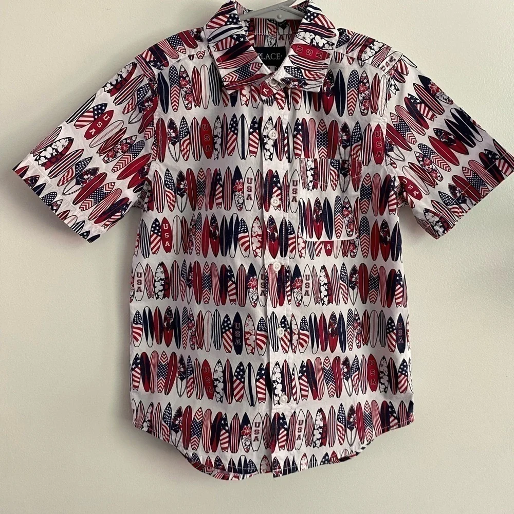 The Children’s Place, Boys, Button Down, Red/White/Blue, USA, Size 7/8, M, NWT